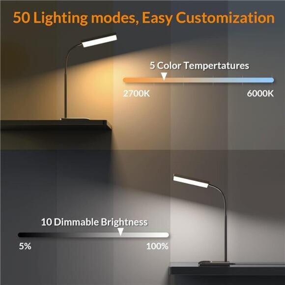LED Desk Lamp, 800LM for Home Office, 12W Reading , Eye-Caring Desk Light, Touch - Picture 4 of 7